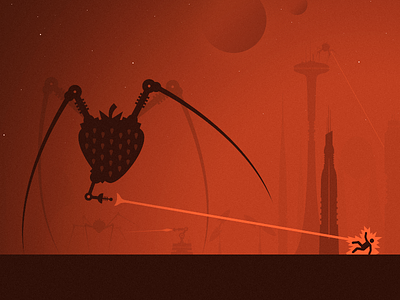 Strawbs Attack aliens attack buildings city future futuristic illustration laser sci-fi space stars strawberry