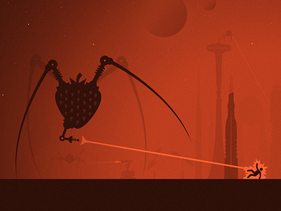 Strawbs Attack aliens attack buildings city future futuristic illustration laser sci fi space stars strawberry