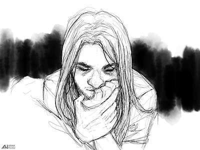 Gloomy Boredom adobe fresco art black and white digital art fresco high contrast illustration illustrator ipad live drawing monochrome portrait portrait art portrait illustration sketch