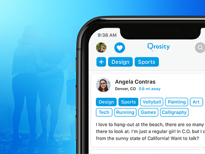 Qrosity Pt. 2 blue connection detail flat interests ios mobile ui network networking ui