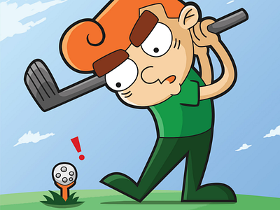 Golfer's First Swing cartoon drawing illustration vector