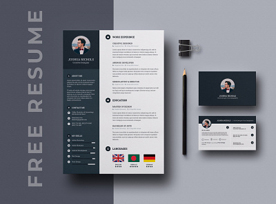 Free Resume Tevmplate with Matching Business Card curriculum vitae cv cv design cv template freebie freebies photoshop psd resume resume template