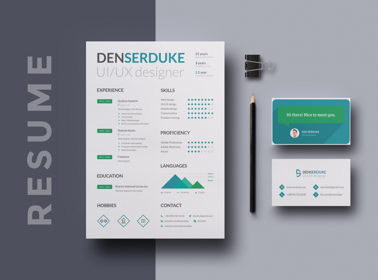 Free Resume Template with Matching Business Card by Steven Han on Dribbble