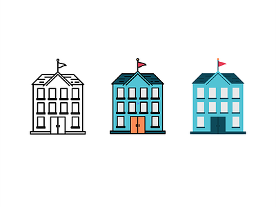 A little school illustration blue building city icon illustration outline school thick lines urban vector