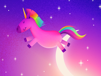 Magical Rainbow Unicorn animal cute illustration magical moon neon night rainbow sky sparkle stars unicorn
