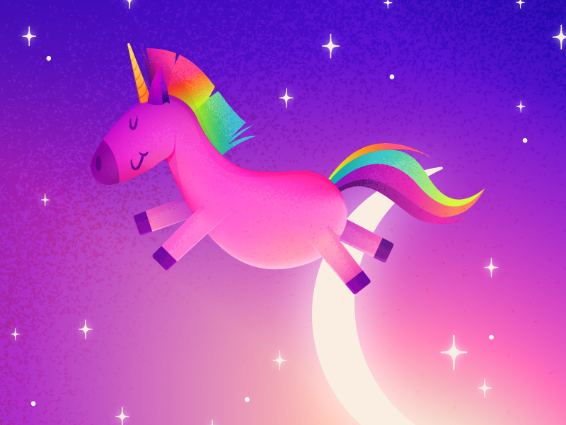 Magical Rainbow Unicorn cute sky night stars moon sparkle magical animal illustration neon rainbow unicorn