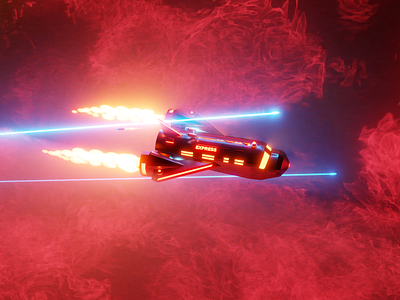 Nebula chase 3d 3d art 3d blender 3dartwork blender blenderart lasers nebula spaceship
