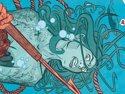 Angry Mermaid deck digital illustration rafa alvarez skateboard