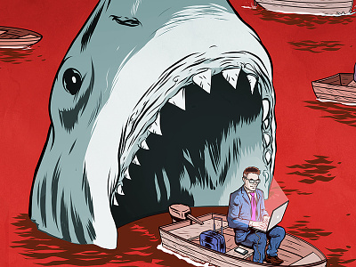 What could go wrong? editorial entrepreneur illustration risk sharks