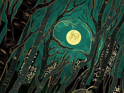 Night watch digital coloring forest ink mystery night