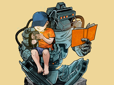 Learn children comic digital illustration robot