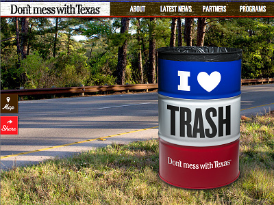 Don't mess with Texas Website gallery logo nav responsive trash can website wood
