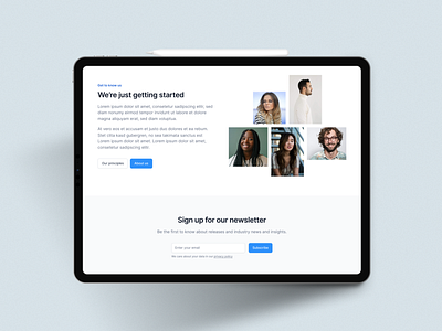 Get to know the team & Newsletter about the team about us branding business company relaunch design design inspiration figma landingpage newsletter newsletter sections rebrand redesign relaunch team ui design webdesign website