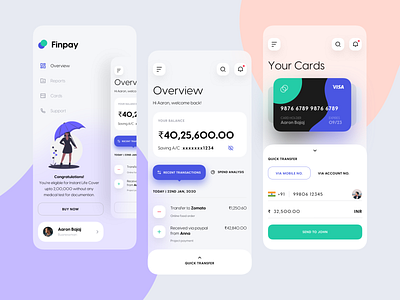 Finpay Mobile App UI | Banking banking bankingapp cards dashboad design financial app gradient minimal payment payment app ui