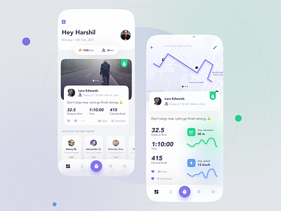 Activity Tracker App - UI Design activity app design calorie tracker cycling fitness fitness app fitness track mobile app newsfeed running sports timeline ui ui design