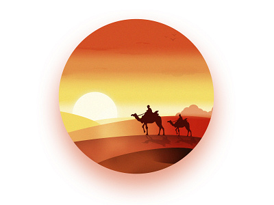Sunset in Desert! camel circle color desert design graphic hot icon orange sky sun sunset