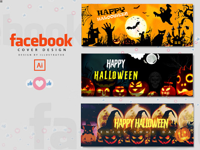 Halloween Banner, Halloween Facebook cover design, business card fall halloween graphic desing halloweenfacebookcover illustration logo