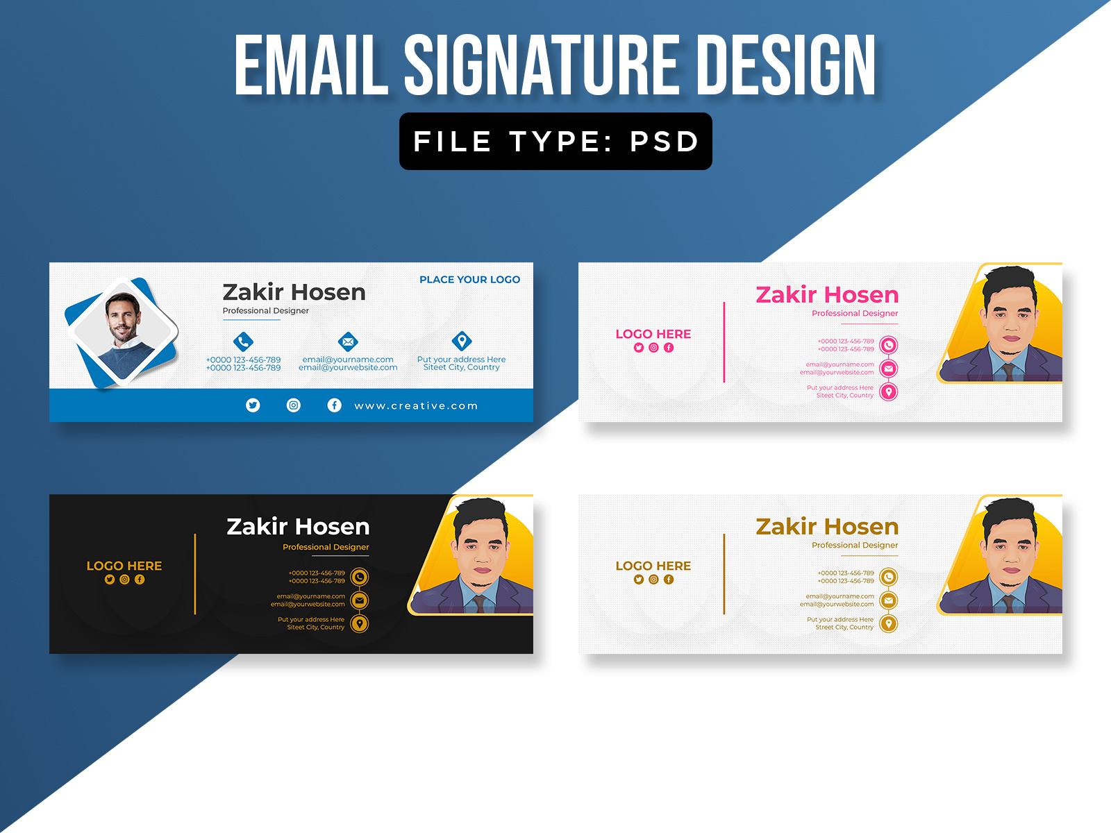 Email signature template for Designer by ZAKIR HOSEN on Dribbble