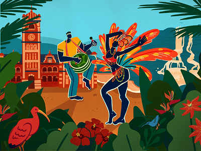 Trinidad and Tobago Vibes caribbean colorful illustration drawing illustration mural design trinidad and tobago tropical