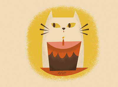 Birthday birthday cake cat illustration midcentury retro strange