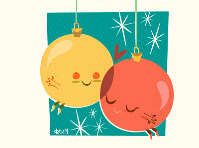 Christmas love card christmas cute flim illustration love macedonia midcentury ornaments retro