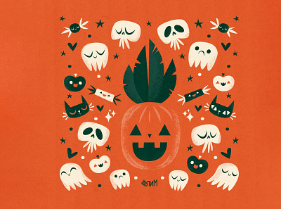 Halloween candy cute flim ghosts halloween illustrations macedonia midcentury orange retro skull