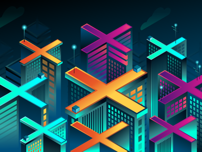 Isometric illustration of the night city desing graphic design illustration isometria isometric isometric city isometric design isometric illustration