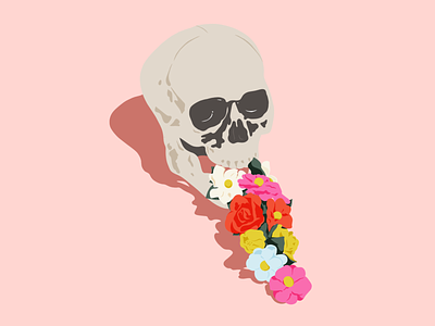 Skull design digital art digital illustration flat flower illustration pink skull