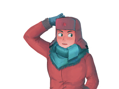 ushanka bustup character cute girl illustration pastel ushanka winter
