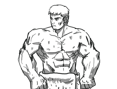 boys after bath bustup character illustration muscle muscular ripped street fighter