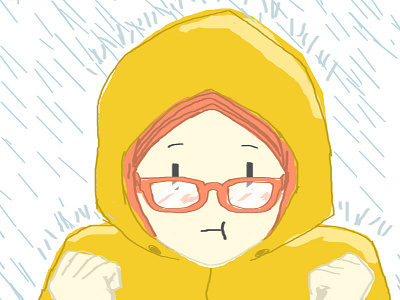 look ambitious cute girl glasses illustration pastel rain raincoat soft