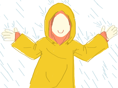 rainy cute girl glasses illustration pastel rain raincoat soft