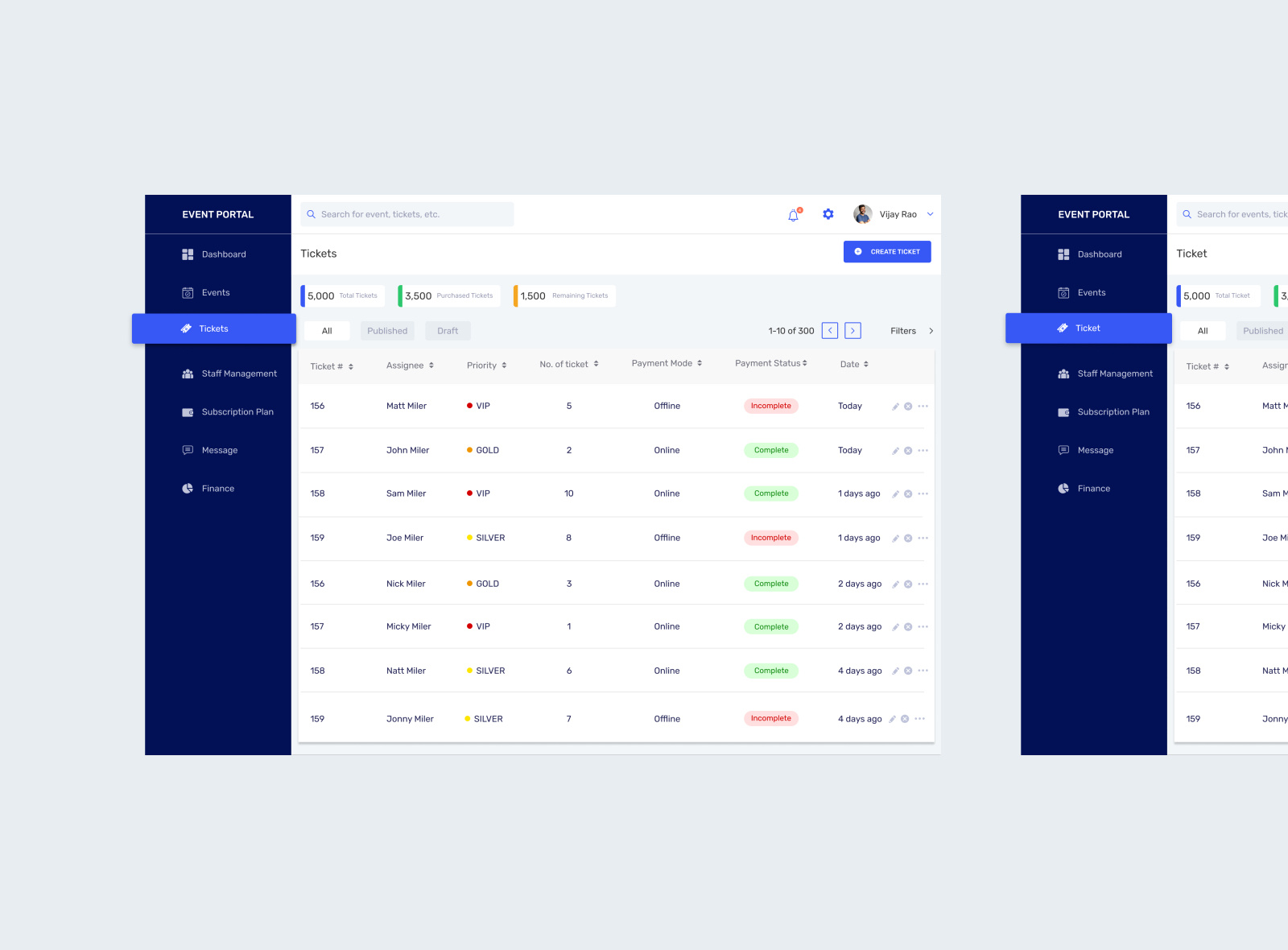 Ticket data table by Nidhi Singh on Dribbble