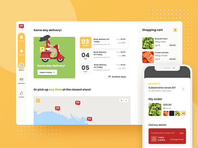 Online delivery system optimization concept for REWE concept delivery design divante ecommerce ecommerce design egroccery eshopping layout mcommerce progressive web app pwa redesign rewe shopping ui ux uxui webapps