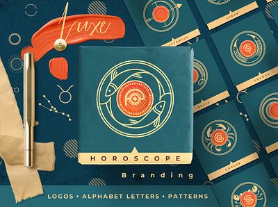 Luxe Horoscope Branding alphabet logo astrology branding horoscope illustration line art logo badges logo design logo sign symbols templates vectors zodiac