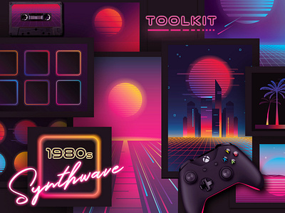 1980s Synthwave Toolkit 80s 80s style abstract colorful cyberpunk gradients illustration neon neon colors neon light outrun retrowave synth synthwave toolkit vector