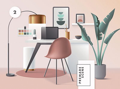 3D Workspace Scene Creator 3d 3d illustration colorful geometric header mid century mid century modern office vector web ui website illustration work from home workspace