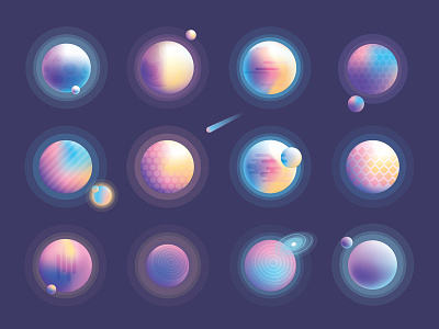 Vibrant Universe Creator abstract design colourful design comets galactic galaxies geometric gradient spheres gradients illustration planets space universe vector vibrant colors
