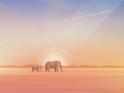 Elephants Journey africa animals contemporary elephants illustration journey landscape minimalism safari survival travel vector