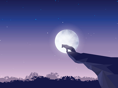 Wolf On The Moonlight animal beast cliff dog edge full moon illustration landscape moonlight nature vector wolf