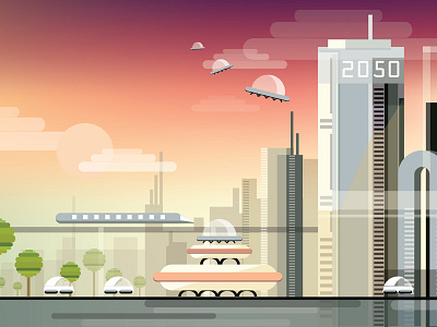 Futuristic Industrial Cityscape Illustration abstract buildings cityscape contemporary flat design floating cars futuristic city illustration industrial skyscrapers urban vector