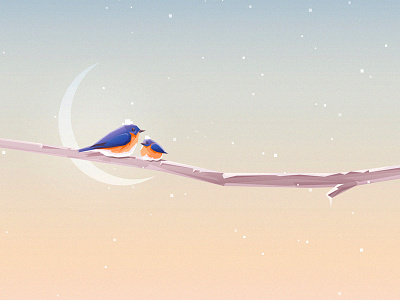 Bluebirds bluebirds christmas geometric illustration landscape low poly minimalism moon snow snowflakes vector winter