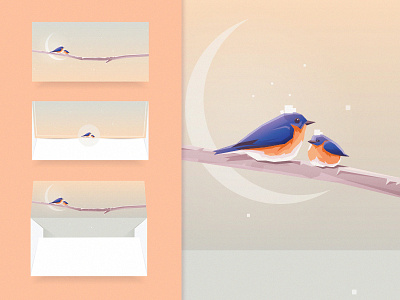 Bluebirds Envelope birds bluebirds colors envelope graphic design illustration letter minimalism mockup snowing vector