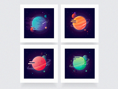 Colorful "liquid" style planets colors galaxy icons illustrations liquid orbit planets space stars universe vectors vivid
