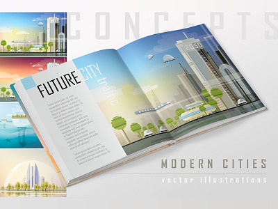 Modern cities vector illustrations cities cityscape collection concepts contemporary energy saving flat design futuristic illustrations modern skyscrapers vector