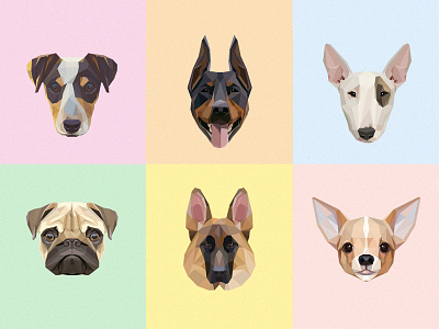 Geometric dogs vol.2 breeds canine dog portraits dogs geometric illustrations low poly pets pug set terrier vectors