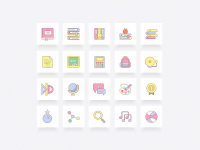 Back to school icons back to school colorful cute education illustrations light outline icons set vectors