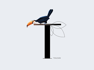 T for Toucan bird drop cap font illustration insignia letter t minimal toucan type typography vector wildlife