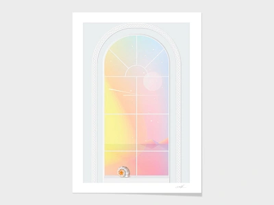 Memories colorful colors illustration landscape minimalism ocean pastel print seashell summer sunset window