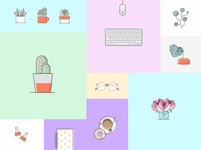 Icons for Styled Stock Photographers cacti icons colorful illustrations line art icons line icons minimalism peony plants succulent icons tech vectors